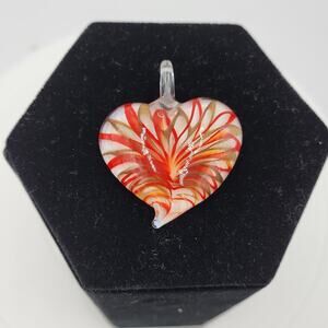 Murano Glass Blown Heart Pendant Orange Swirl Art Design for Jewelry Making